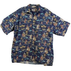 Campia Moda Men's Sz  L HawaiianShort Sleeve  Shirt Vintage Casual Bottom Up